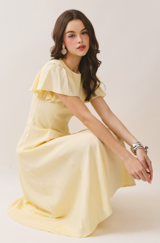 Theodora Flutter Sleeves Flowy Midi Dress