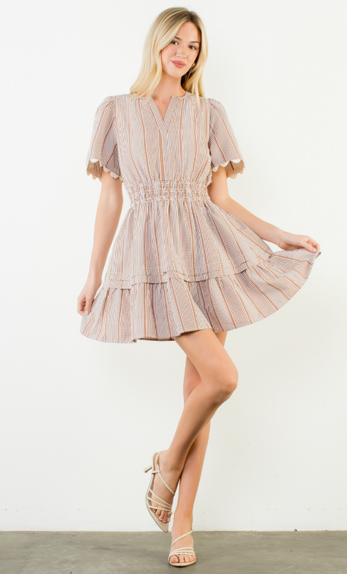 Ensley Short Sleeve Striped V-neck Dress