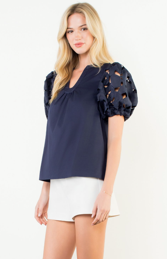 Lark Eyelet Sleeve V-Neck Top