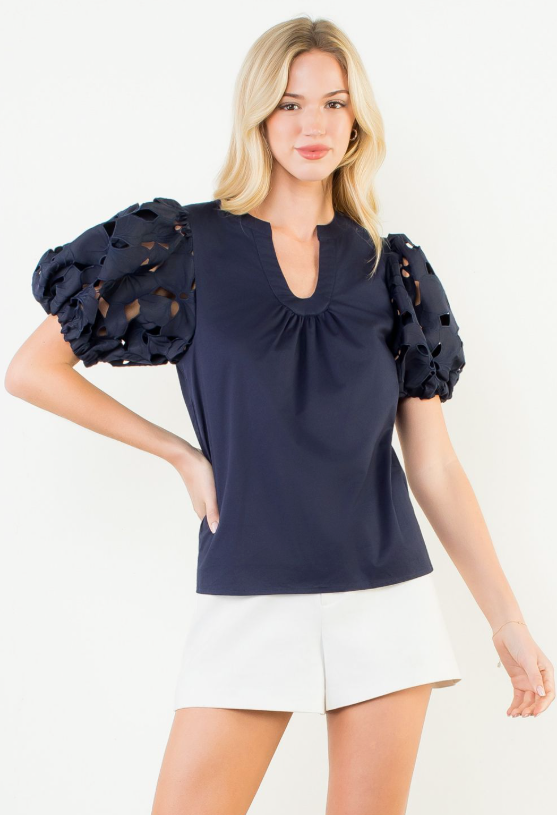 Lark Eyelet Sleeve V-Neck Top