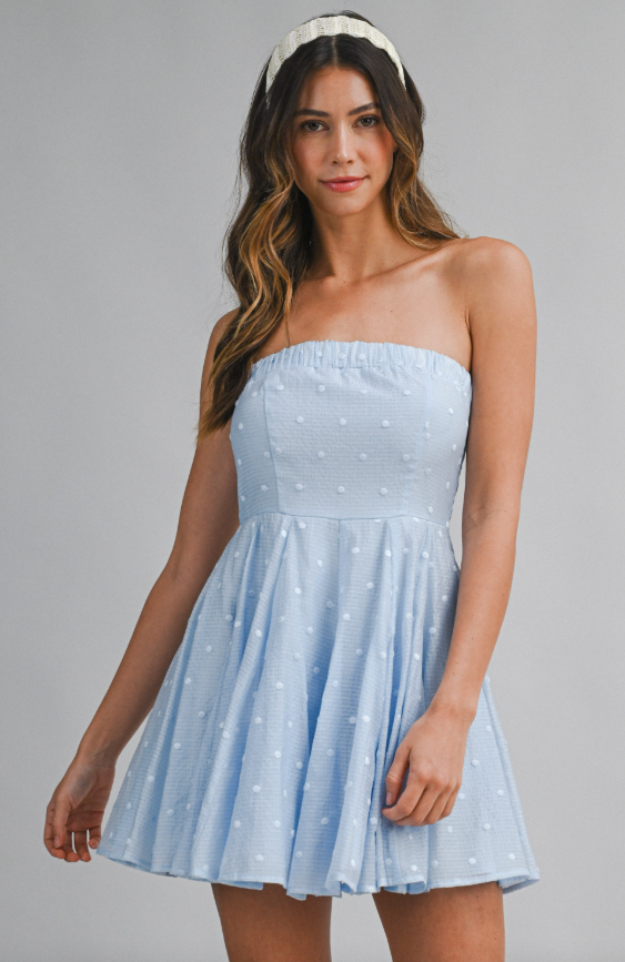 Estelle Dot Strapless Flare Mini Dress