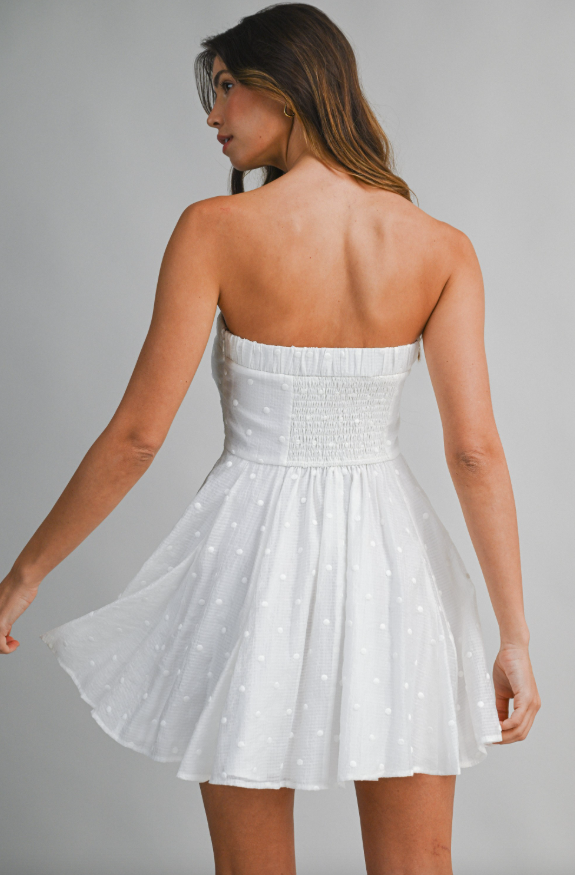Estelle Dot Strapless Flare Mini Dress