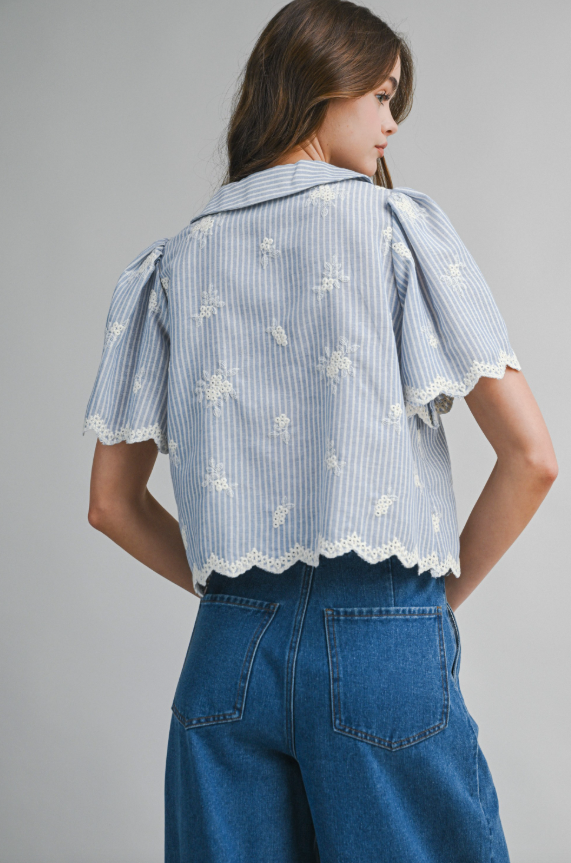 Hunter Embroidered Peter Pan Collar Top