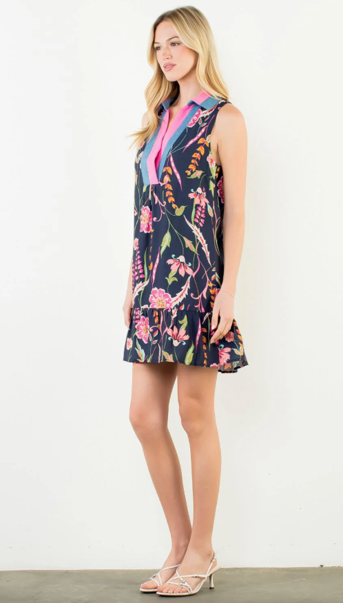 Ashland Sleeveless Patterned Dress - Navy Floral