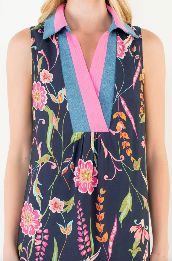 Ashland Sleeveless Patterned Dress - Navy Floral