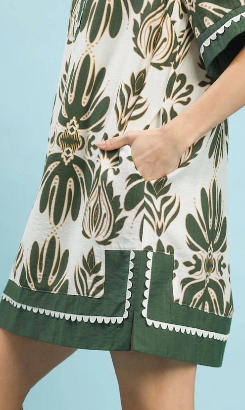 Rebekah Printed Contrast Trim Dress