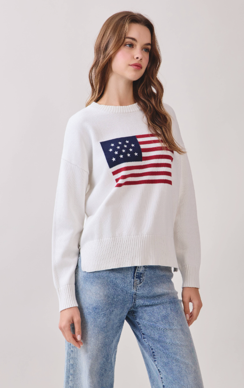 American Flag Knit Pullover Sweater