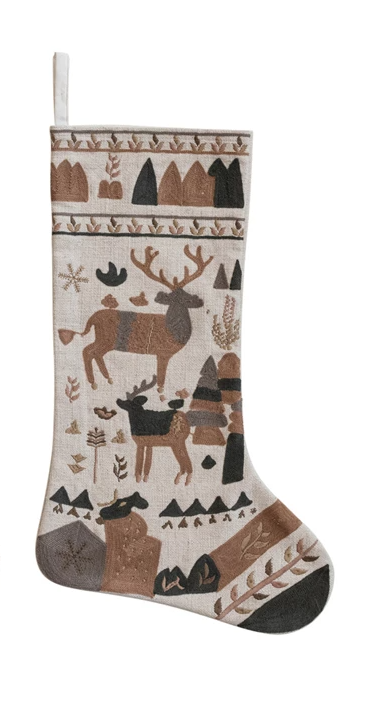 Nordic Woodland Embroidered Stocking