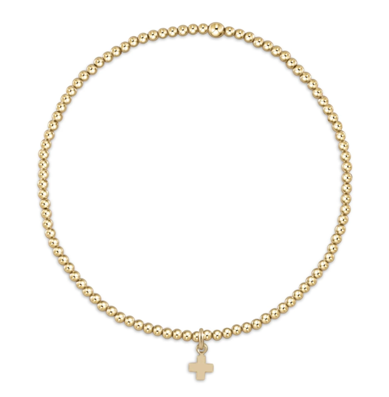 E Newton Classic Gold Bead Bracelet - Signature Cross Gold Charm