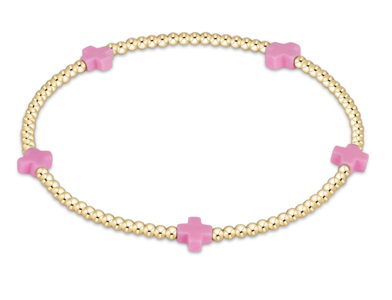 E Newton egirl Signature Cross 2mm Bead Bracelet - Small Cross Gold