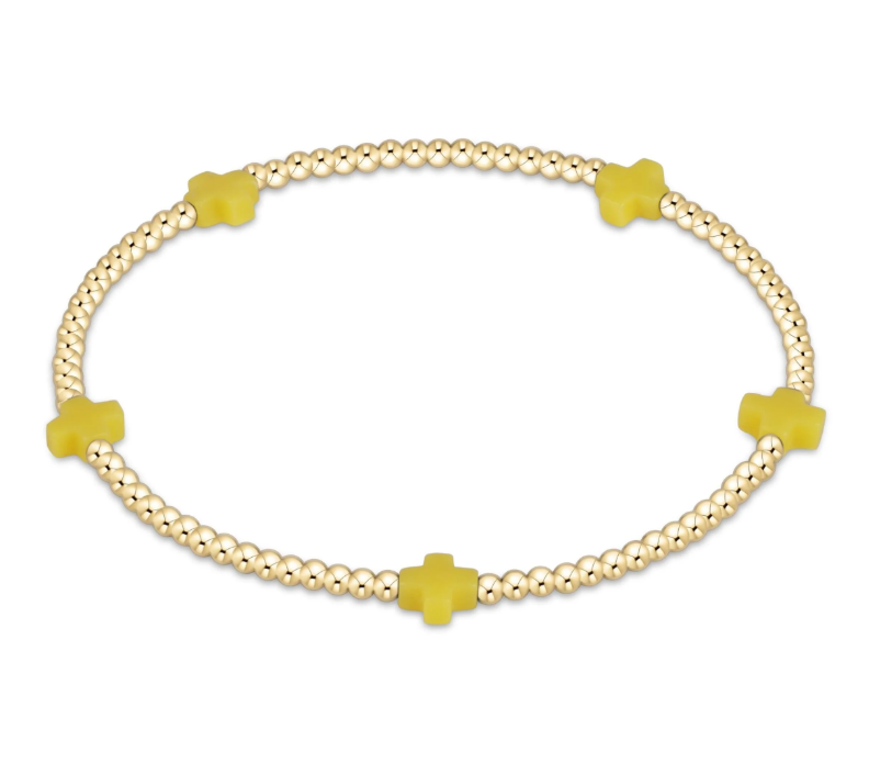 E Newton egirl Signature Cross 2mm Bead Bracelet - Small Cross Gold