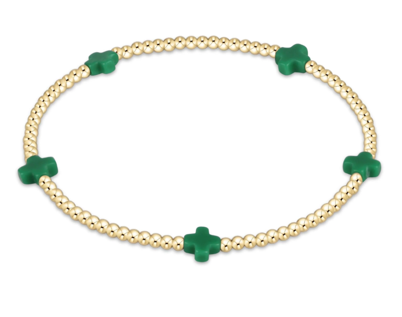 E Newton egirl Signature Cross 2mm Bead Bracelet - Small Cross Gold