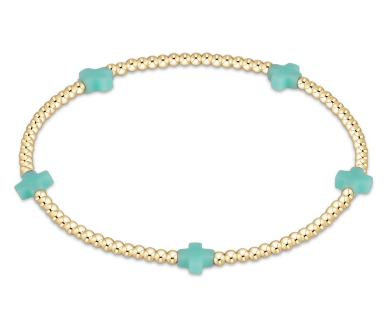 E Newton egirl Signature Cross 2mm Bead Bracelet - Small Cross Gold