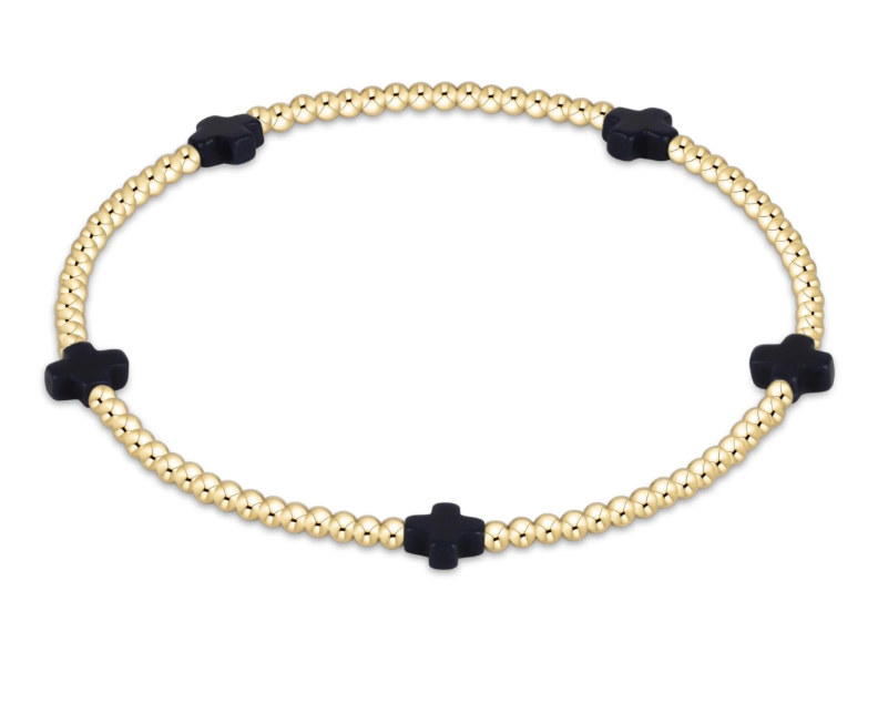 E Newton Signature Cross 2mm Bead Bracelet - Small Cross Gold
