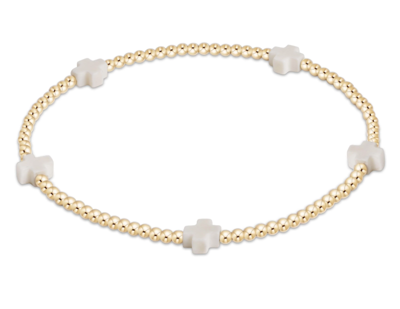 E Newton egirl Signature Cross 2mm Bead Bracelet - Small Cross Gold