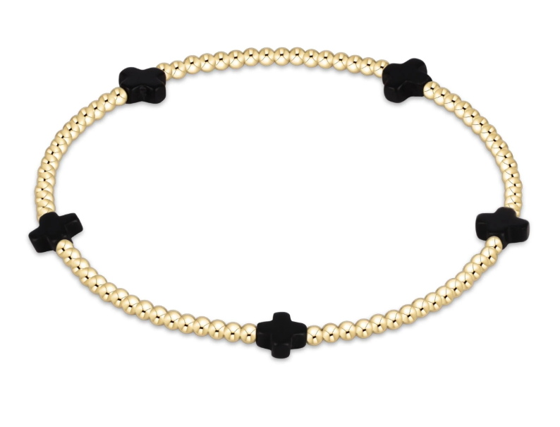 E Newton Signature Cross 2mm Bead Bracelet - Small Cross Gold