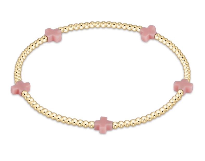 E Newton egirl Signature Cross 2mm Bead Bracelet - Small Cross Gold