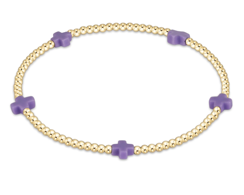 E Newton egirl Signature Cross 2mm Bead Bracelet - Small Cross Gold