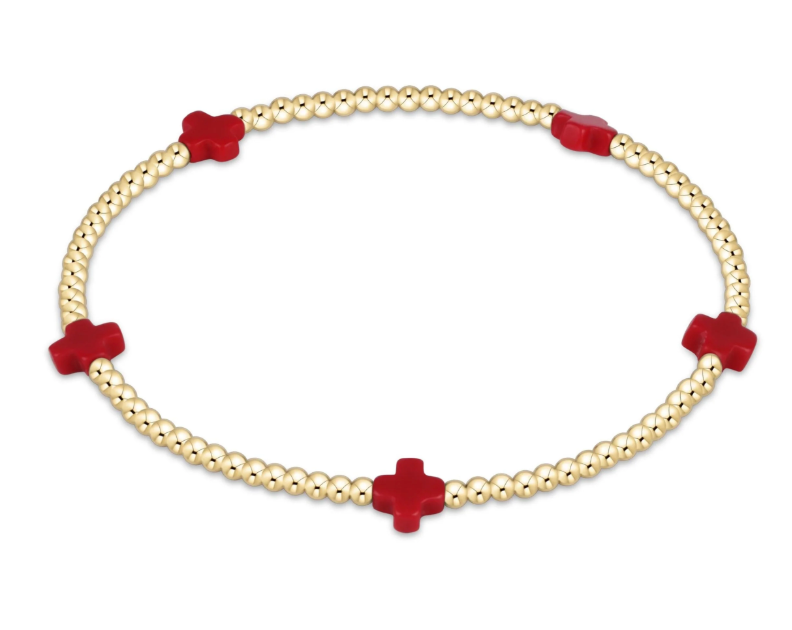 E Newton egirl Signature Cross 2mm Bead Bracelet - Small Cross Gold