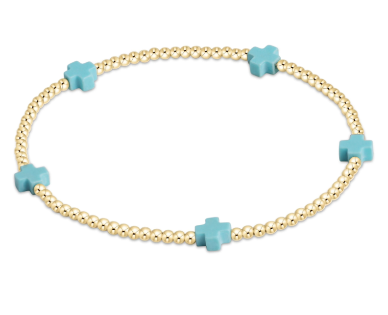 E Newton egirl Signature Cross 2mm Bead Bracelet - Small Cross Gold