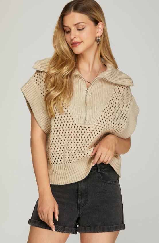 Juliette Half Zip Open Knit Sweater