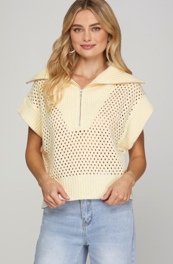 Juliette Half Zip Open Knit Sweater