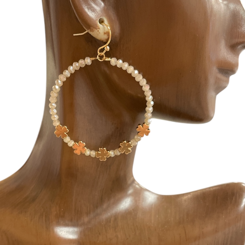 Beaded Lucky Floral Hoop Earrings