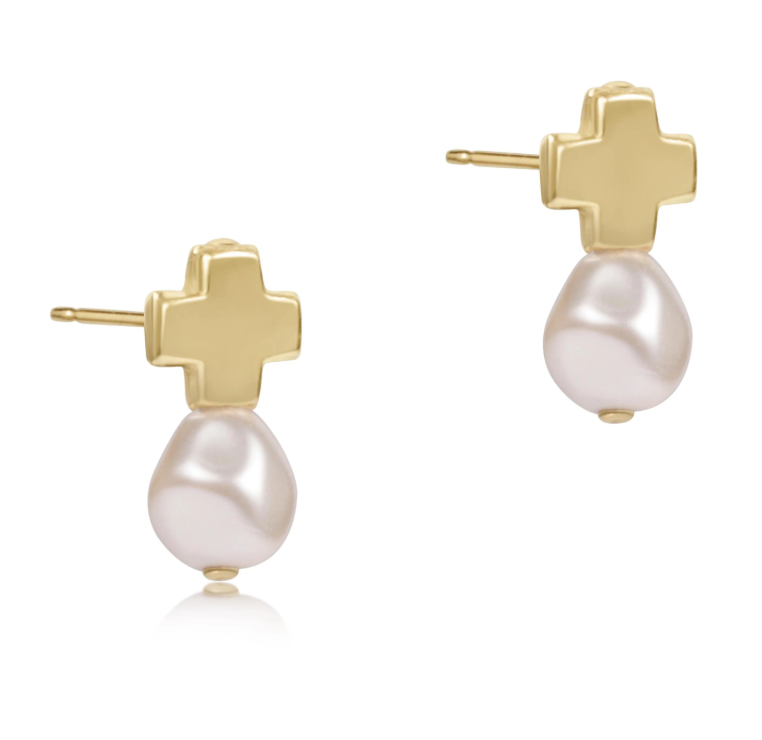 E Newton Gold Signature Cross Ball Studs