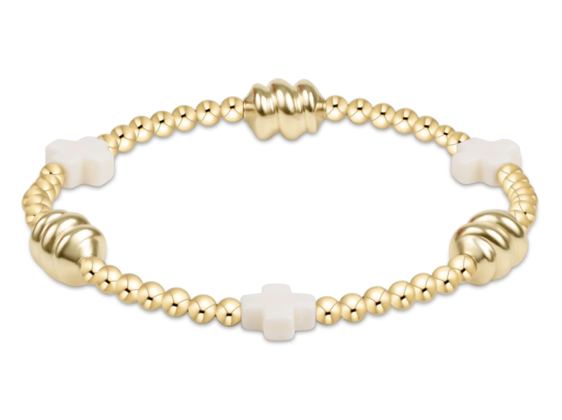 E Newton Signature Cross Admire Pattern 3mm Bead Bracelet - Gold Bead