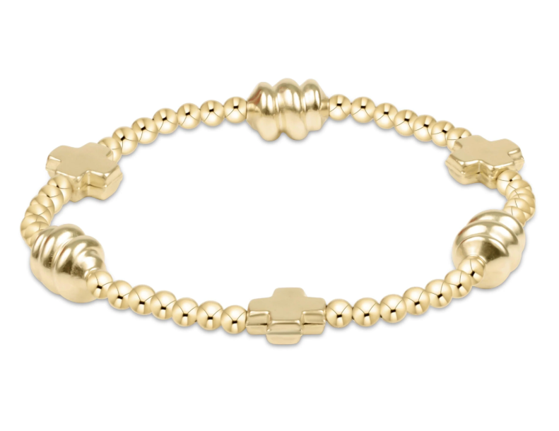 E Newton Signature Cross Admire Pattern 3mm Bead Bracelet - Gold Bead