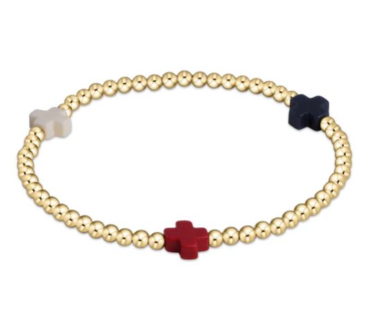 E Newton Signature Cross 3mm Bead Bracelet - Gold