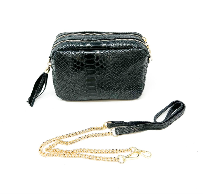 Genuine Leather Croc Square Crossbody Bag