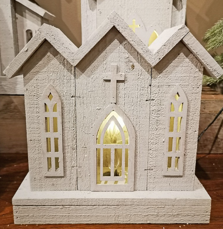 Lighted Wooden Church - 10"
