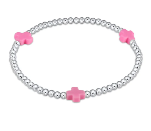 E Newton Signature Cross 3mm Bead Bracelet - Sterling