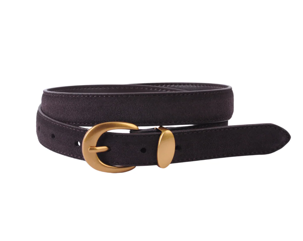 Suede Belt with Gold Curve Buckle