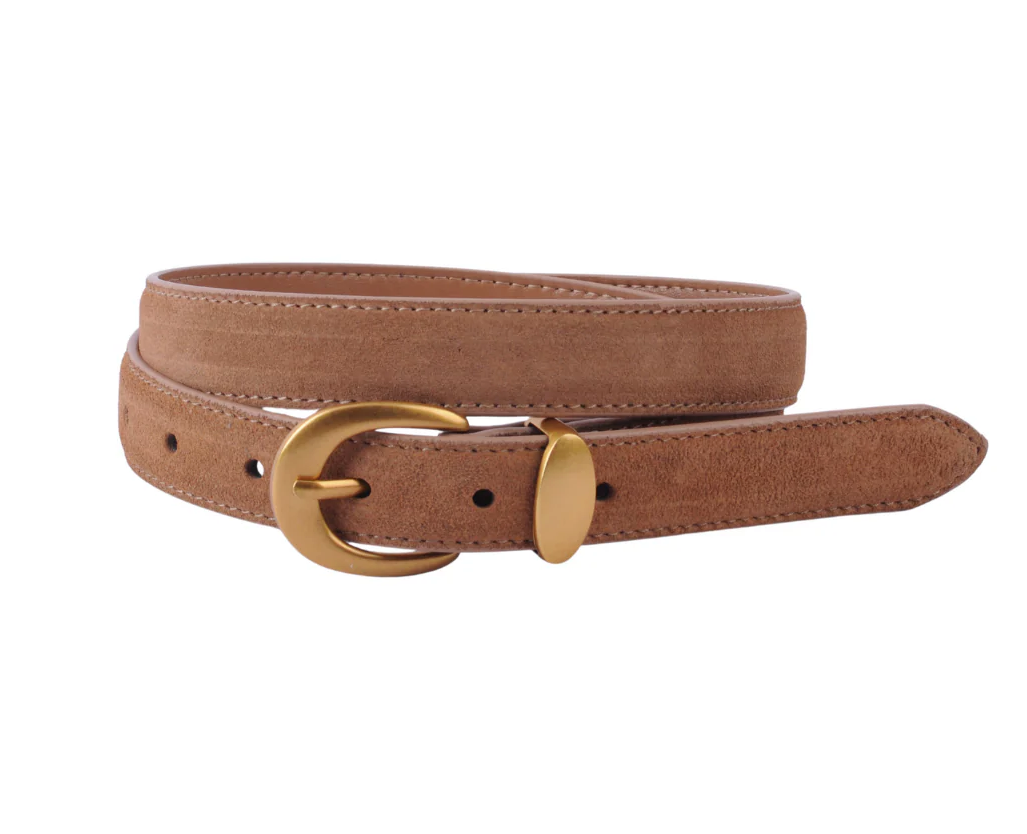 Suede Belt with Gold Curve Buckle