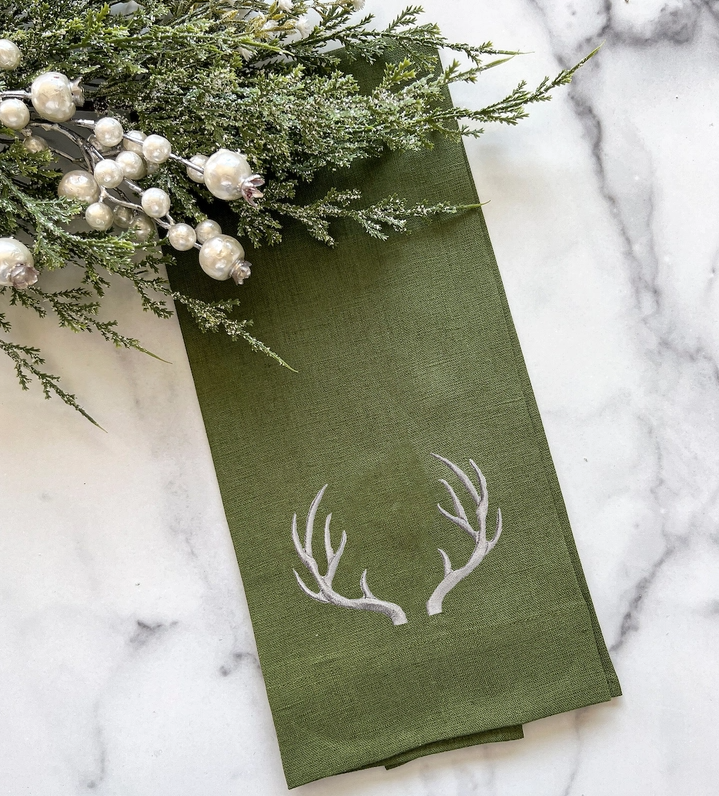 Antlers Embroidered Linen Towel