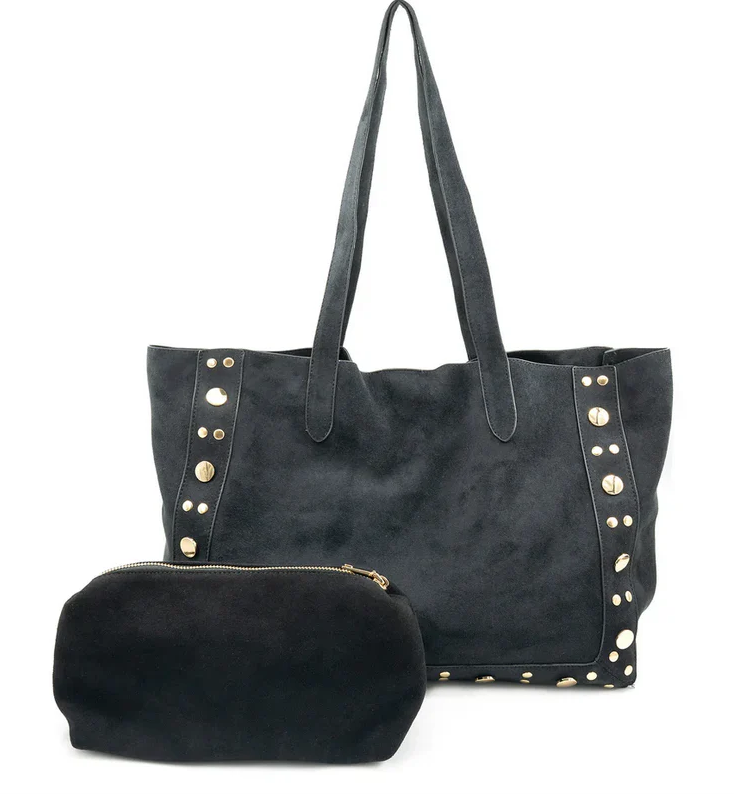 BC Bags Large Suede Studded Tote