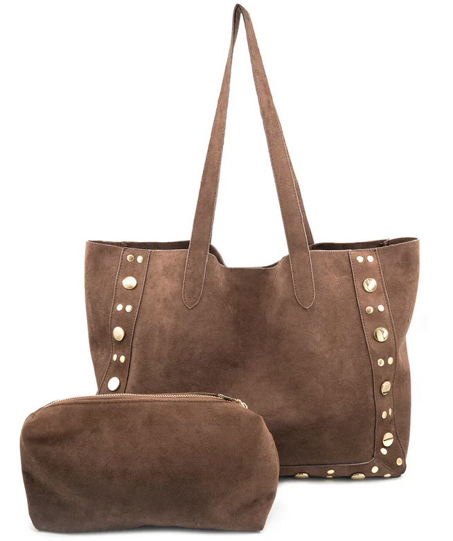 BC Bags Large Suede Studded Tote