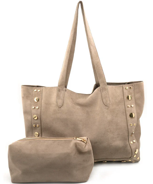 BC Bags Large Suede Studded Tote