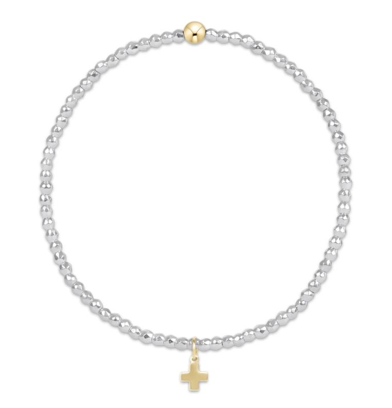 E Newton Faceted Hematite Bead Bracelet - Signature Cross Charm