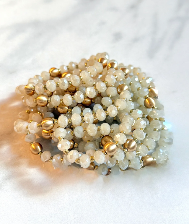 Austrian Crystal & Gold Bead Stretch Bracelet