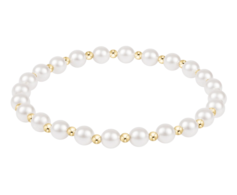 E Newton Classic Grateful Pattern Bead Bracelet - Gold Pearl