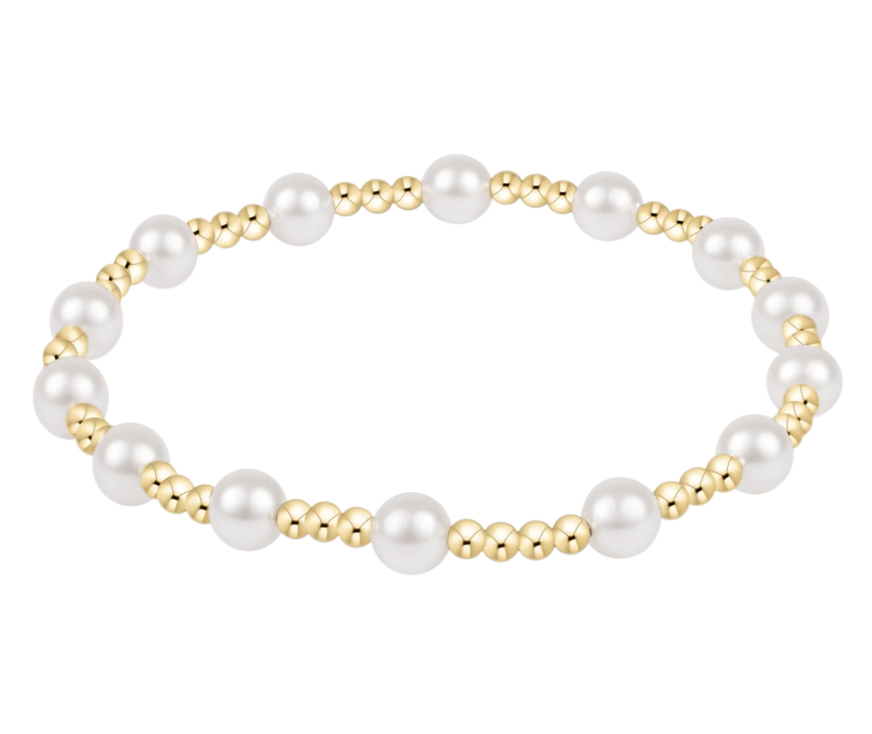 E Newton Classic Sincerity Pattern Bead Bracelet - Gold Pearl