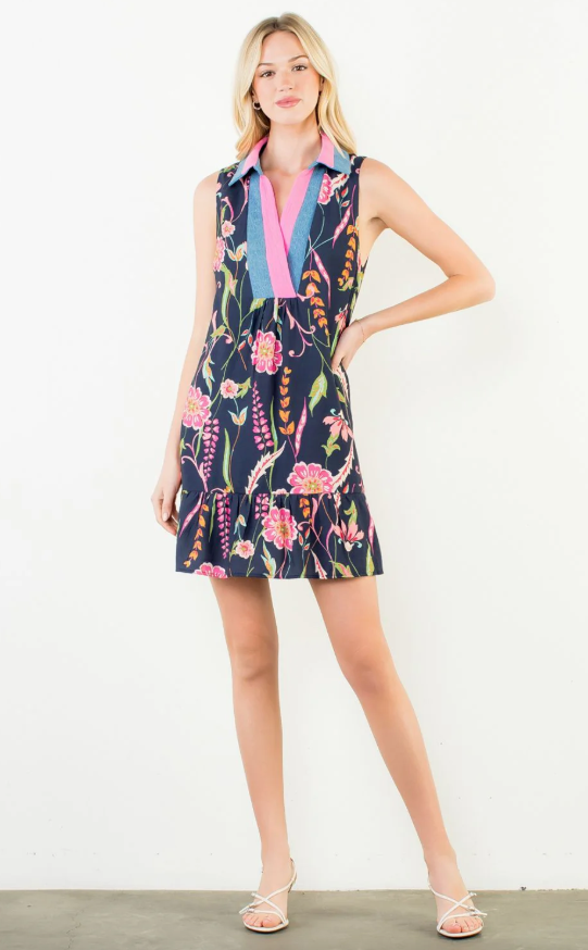 Ashland Sleeveless Patterned Dress - Navy Floral