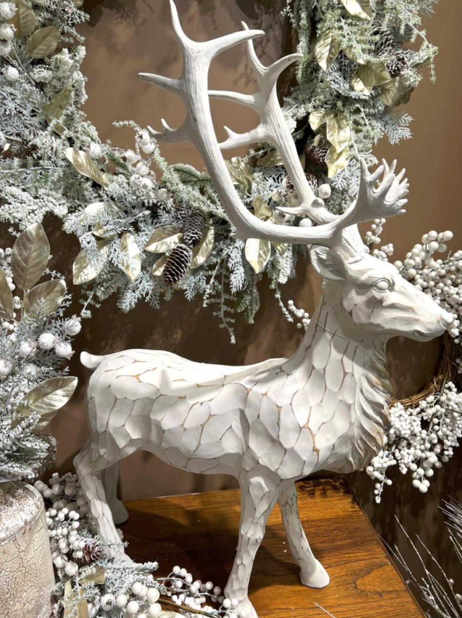 Large Carved White Deer