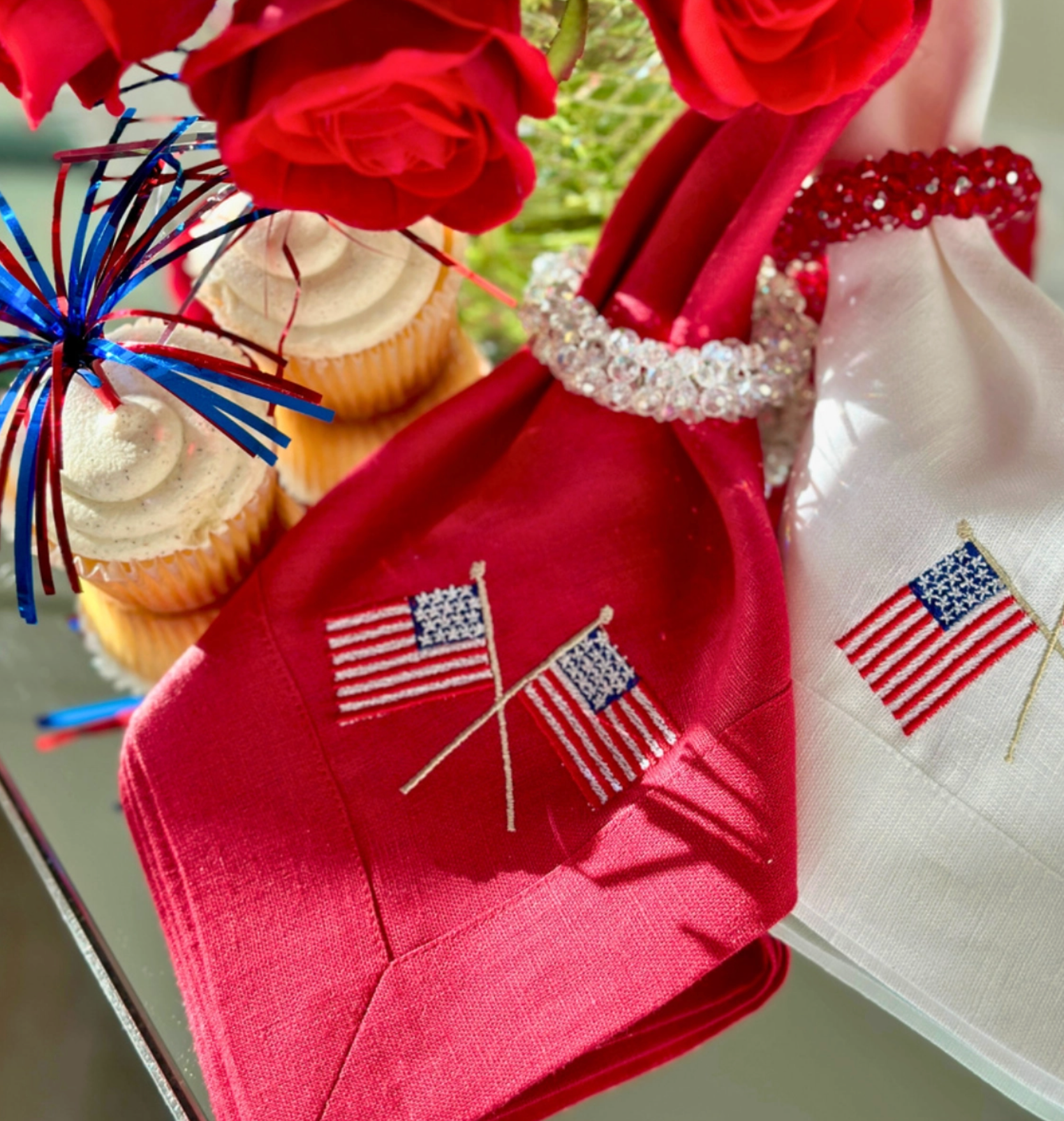 American Flags Large Linen Napkins - Set of 4