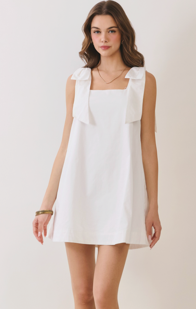 Everly White Dress with Bow Sleeve