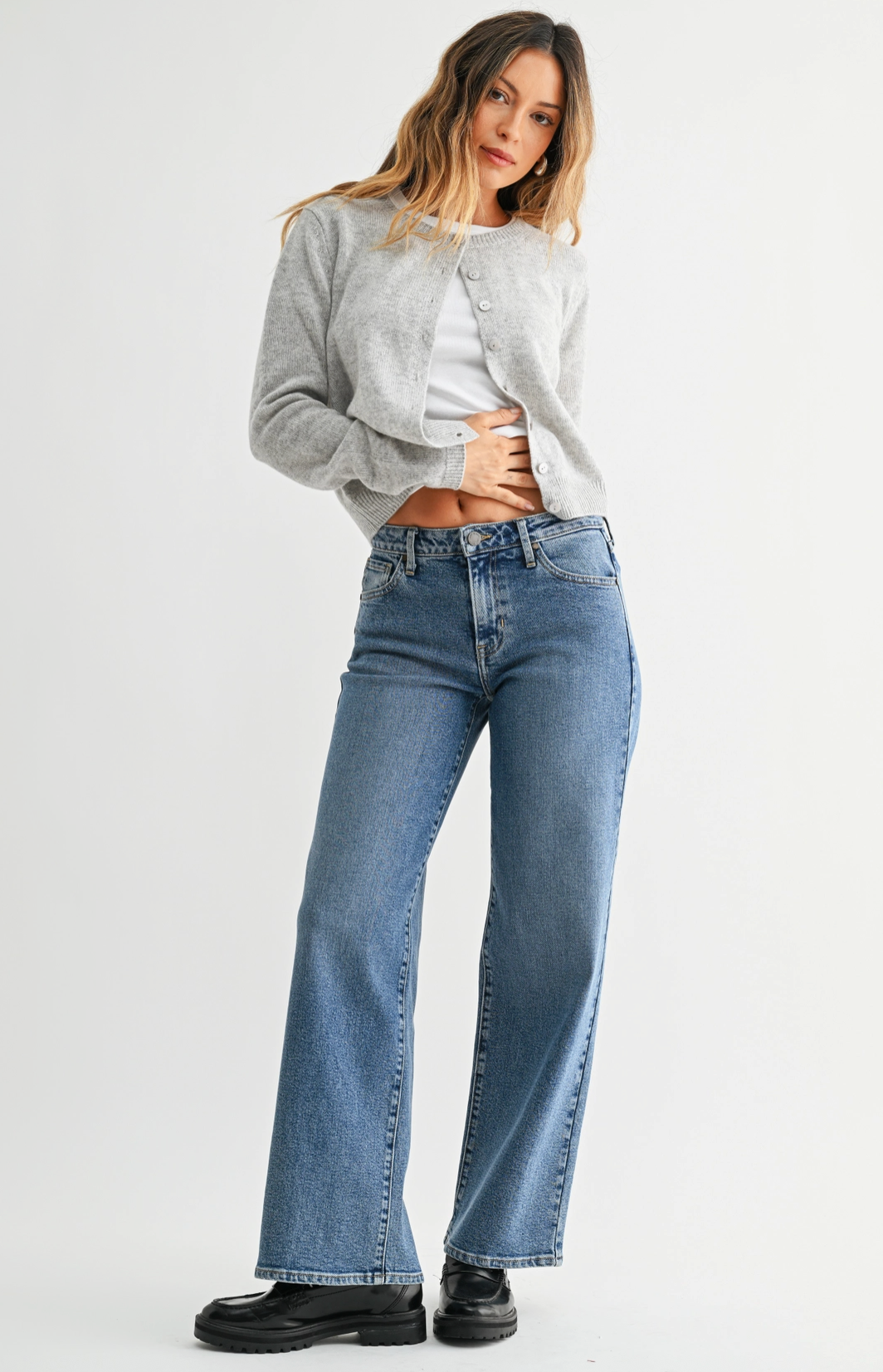 JBD Mid Rise Slim Wide Leg Jean