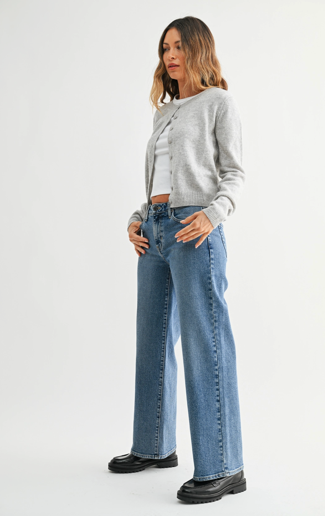 JBD Mid Rise Slim Wide Leg Jean
